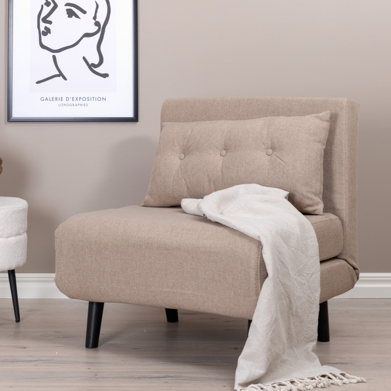 Blund Lænestol i Beige Stof - Praktisk Sovesofa