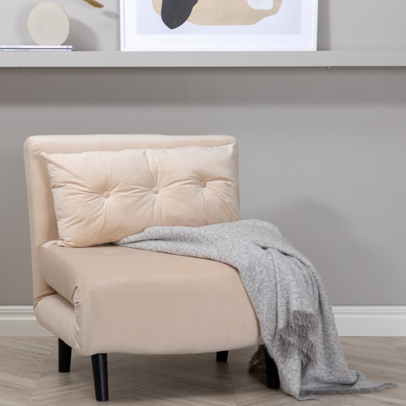 Blund Lænestol/Sovesofa i Beige Fløjl - Praktisk & Komfortabel