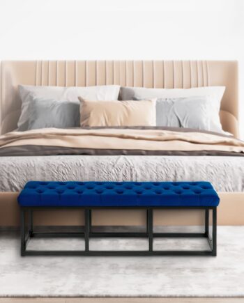 Bænk 120 cm med fløjlsbetræk i blå - Designhome tilbud