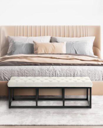 Bænk 120 cm med fløjlsbetræk i creme fra Designhome