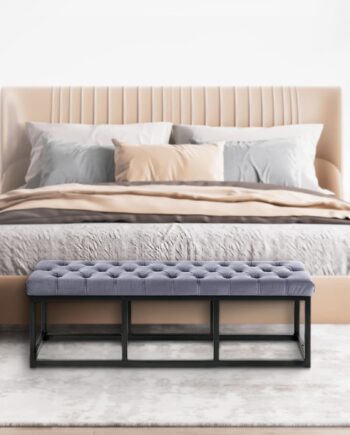 Bænk 120 cm med Fløjlsbetræk i Grå - Designhome Udsalg