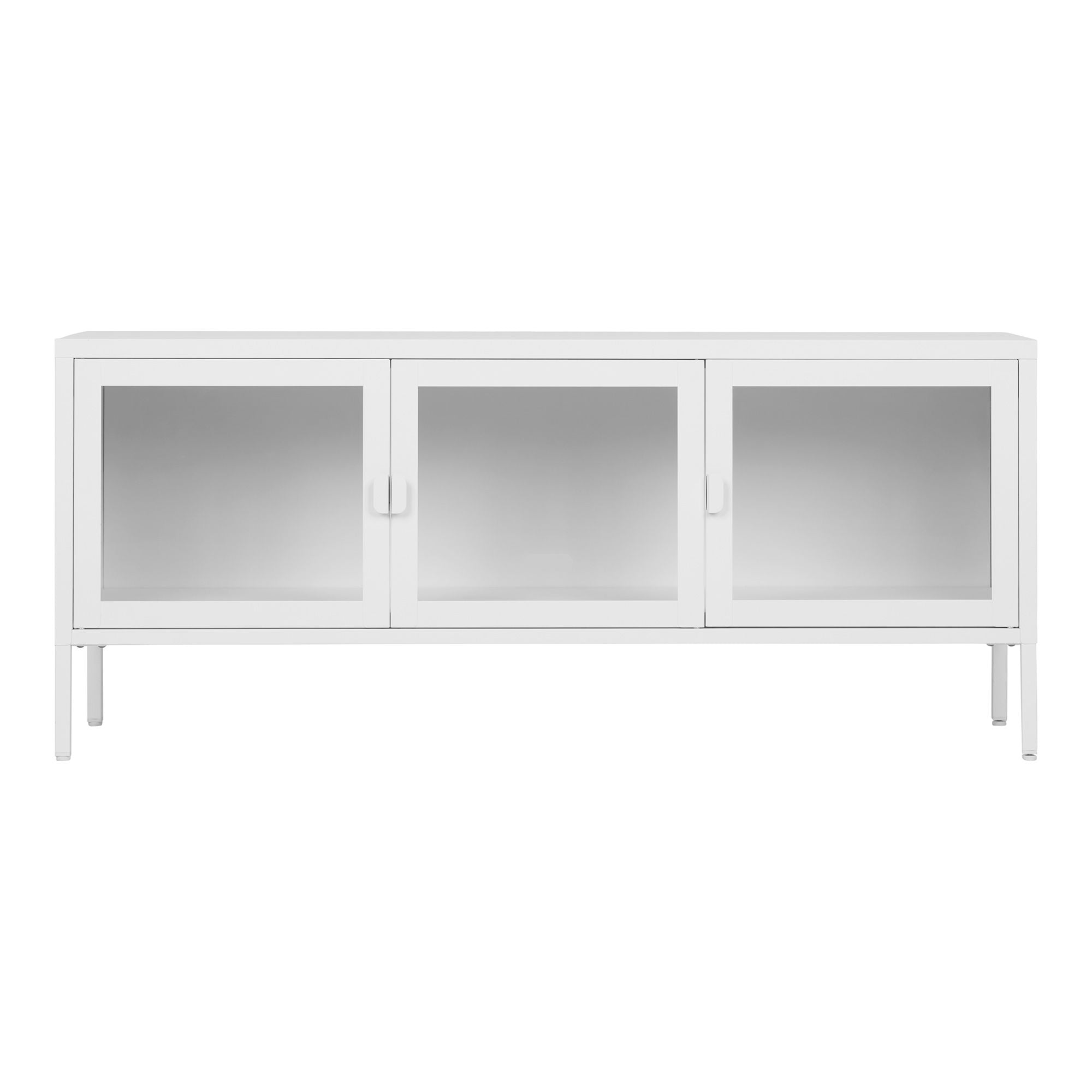 Brisbane TV-Bænk med Glaslåger i Hvid Stål 130 cm