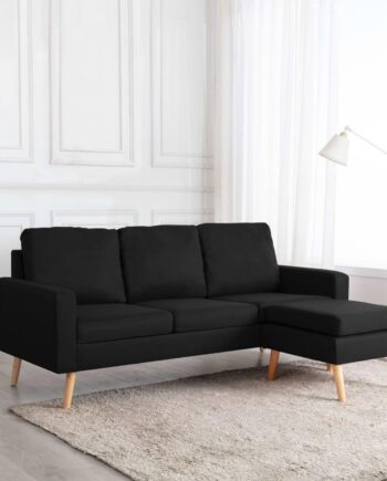 3-personers Sofa med Fodskammel i Sort Stof - Tilbud!