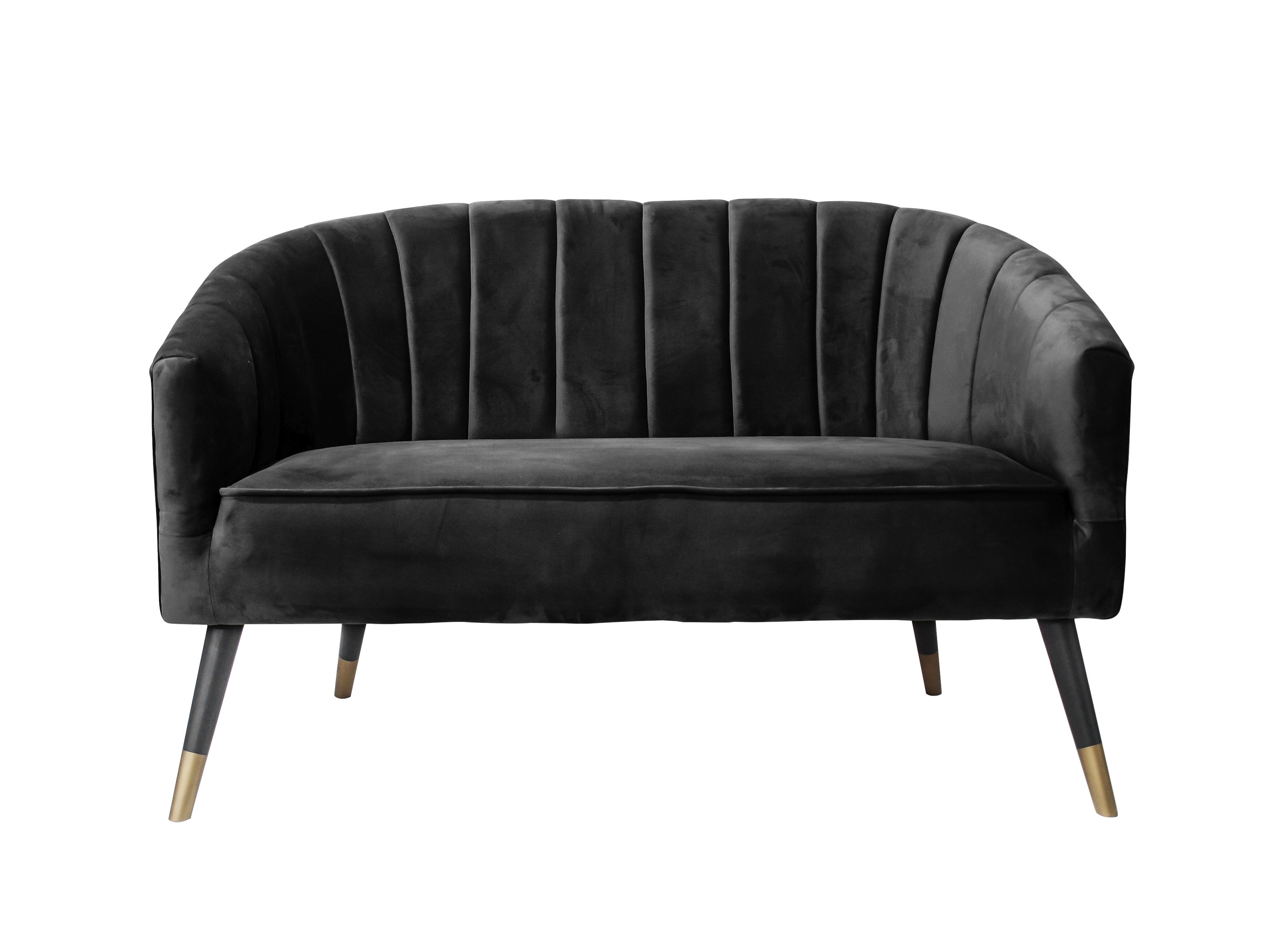2-Personers Royal Sofa i Sort Velour med Guldben