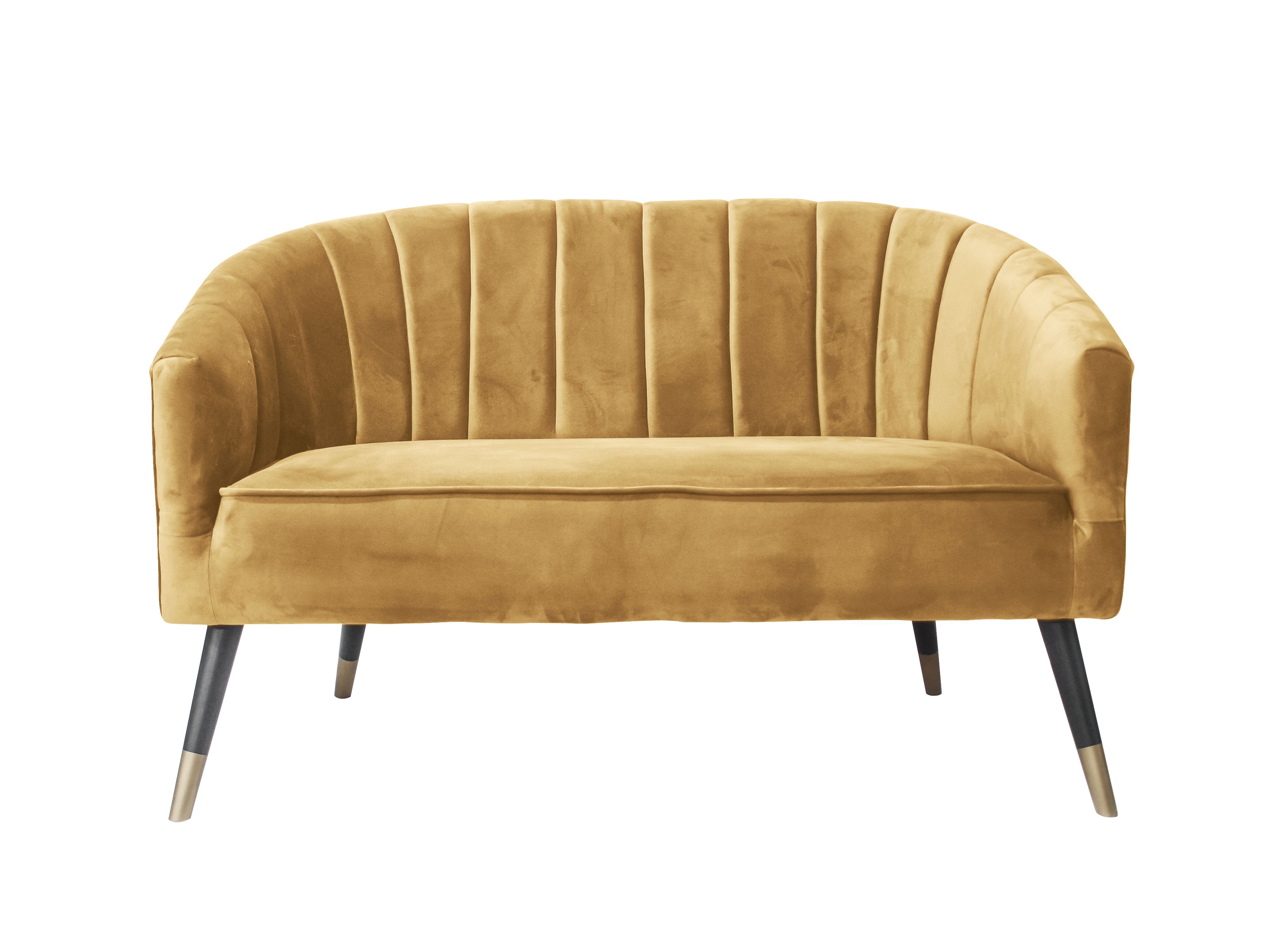 2-Personers Sofa Royal i Gul Velour med Guldben