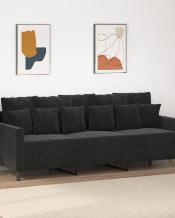 3-personers Sofa i Sort Velour - Elegant og Komfortabel