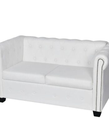 3-personers Chesterfield Sofa i Hvid Kunstlæder