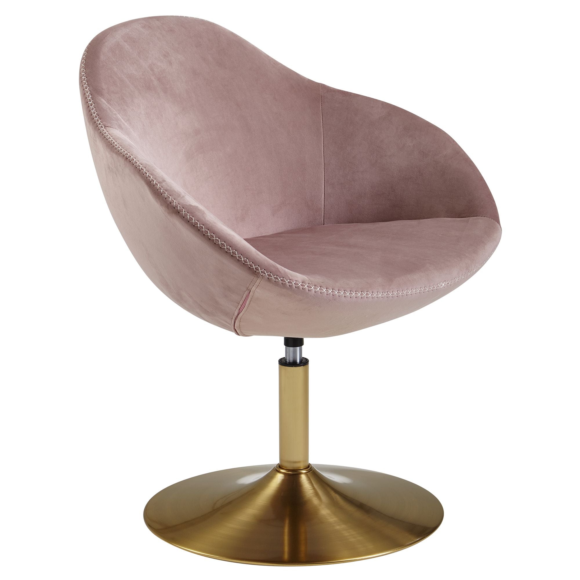 Designer Loungestol i Pink Fløjl med Guldfarvede Ben