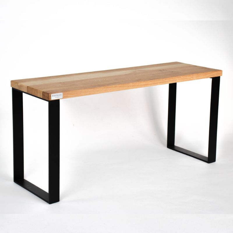 Elegant Egetræ Bænk med Sorte Stålben - 99 cm