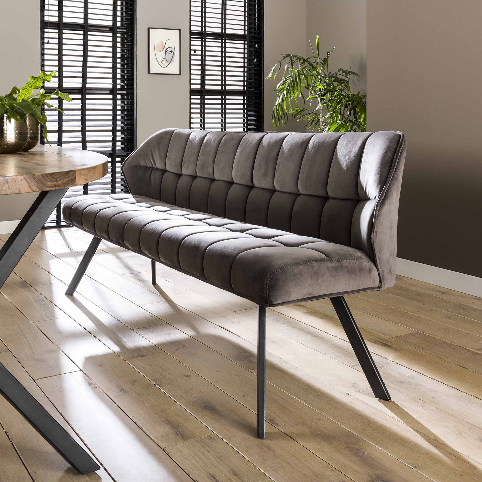 Clapton Bænk i Antracitgrå Fløjl - Moderne Design