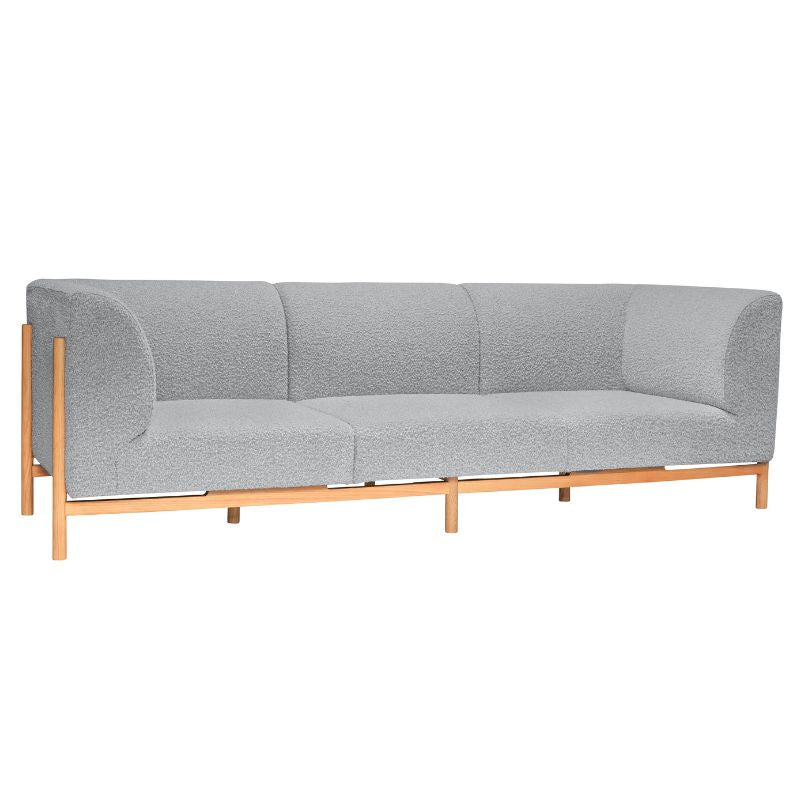 Elegant 3-personers sofa i grå polsterstof med egetræ