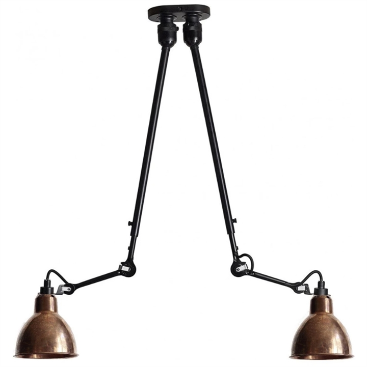302 Dobbelt Loftlampe i Sort og Kobber - Unik Design