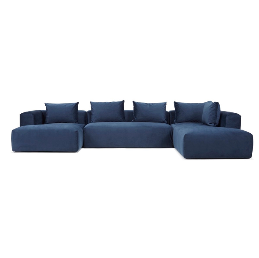 Cozy U-sofa Højrevendt i Blå Stof fra Nordly