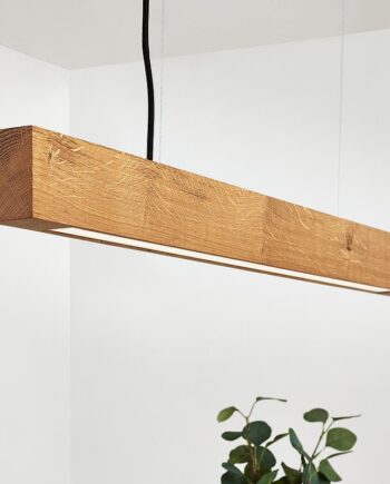 Eksklusiv LED Loftlampe i Egetræ med Fjernbetjening