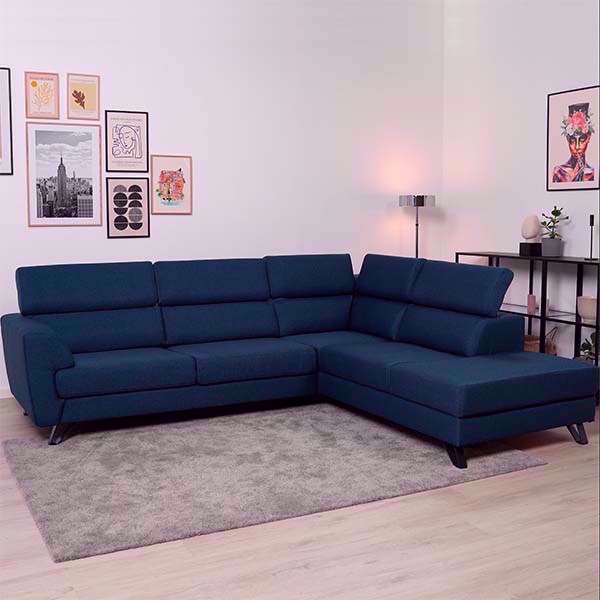 Billund Open End Sofa i Blå Stof med Justerbar Nakkestøtte