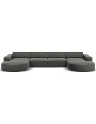 Moderne Jodie U-sofa i sort og lysegrå velour