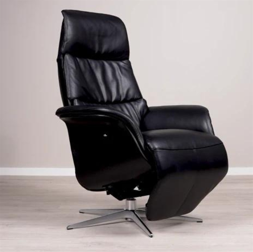 Dundee Lænestol i Sort Semianilin Læder med Skammel