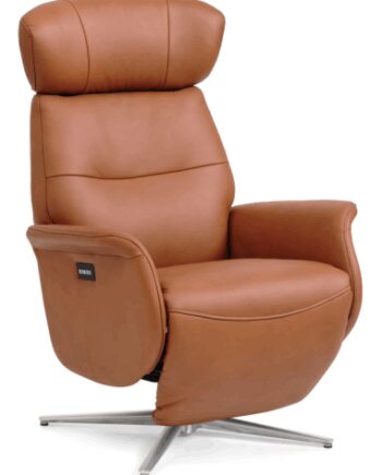 Alexa Lænestol Elektrisk Med Fodskammel Semi Anilin Læder H111 Børstet Alugrå Cognac  Sneaker