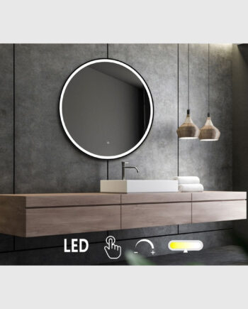 Janni Rundt Spejl Med Sort Ramme Front Belysning ø90 Nordic Bad Sneaker